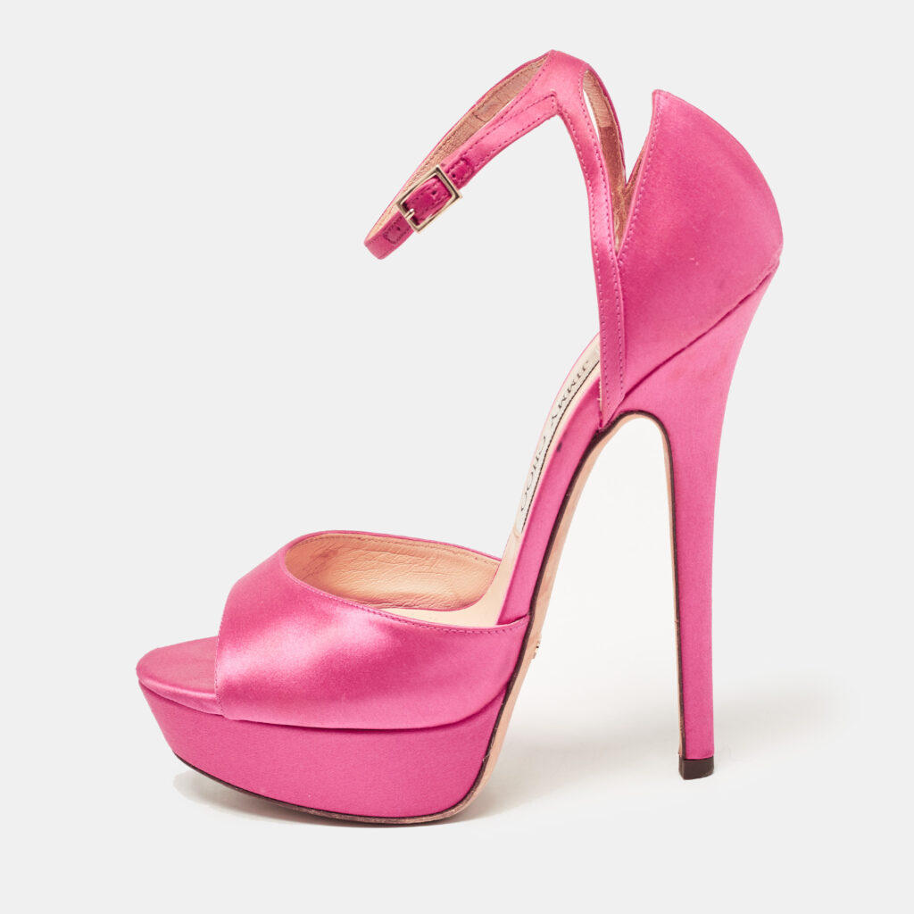 luxury-women-jimmy-choo-used-shoes-p1105677-003 Jimmy Choo Pink Satin Ankle Strap Platform Sandals Size 37.5