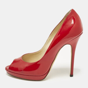 Jimmy Choo Red Patent Leather Quiet Peep Toe Pumps Size 38