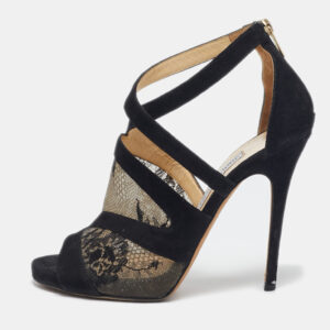 Jimmy Choo Black Lace and Suede Flyte Sandals Size 40