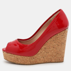 Jimmy Choo Red Patent Leather Papina Wedge Pumps Size 37