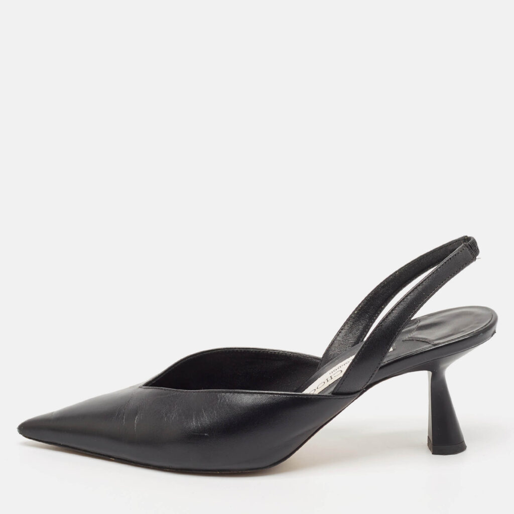 luxury-women-jimmy-choo-used-shoes-p1110554-010 Jimmy Choo Black Leather Maryanne Pointed Toe Slingback Pumps Size 36
