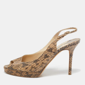 Jimmy Choo Two  Tone Python Leather Peep Toe Platform Nova Slingback Sandals Size 38.5