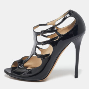 Jimmy Choo Black Cut out Patent Leather Peep Toe Pumps Size 38.5
