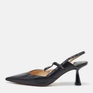 Jimmy Choo Black Leather Pointed Toe Ray&nbsp;Slingback Pumps Size 36.5