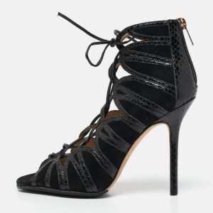 Jimmy Choo Black Python and Suede Lace Up Pumps 36.5