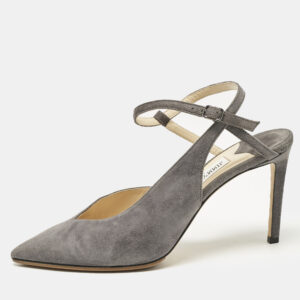 Jimmy Choo Grey Suede Sakeya 85 Slingback Pumps Size 39