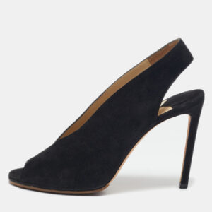 Jimmy Choo Black Suede Peep Toe Slingback Pumps Size 39