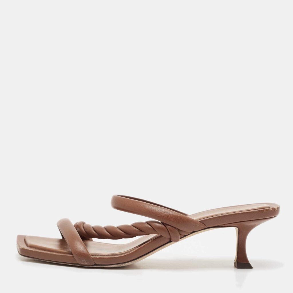 luxury-women-jimmy-choo-used-shoes-p1118000-002 Jimmy Choo Brown Leather Diosa Braided Slide Sandals Size 42