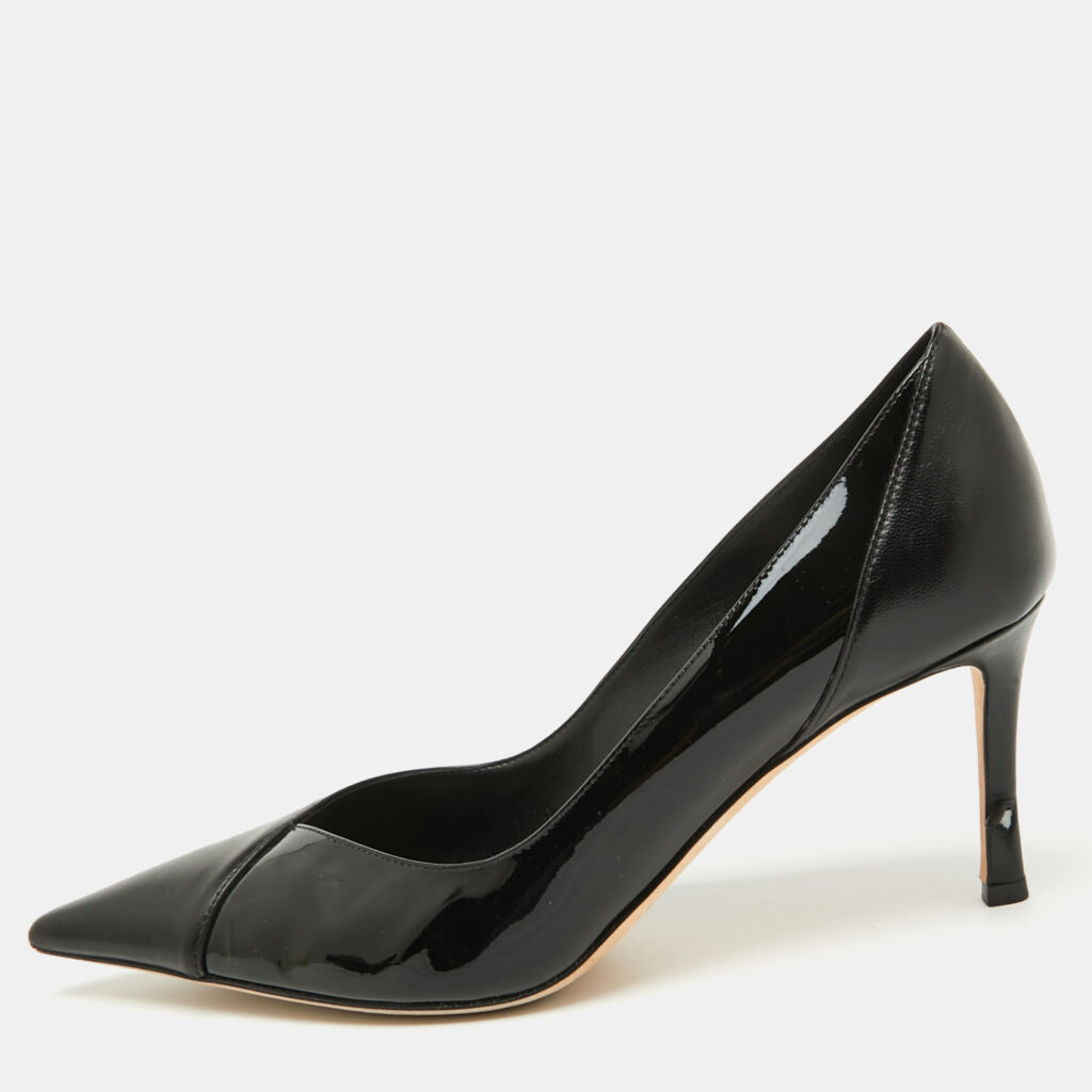 Jimmy Choo Black Patent Leather and Leather Cass Pointed Toe Pumps Size 38