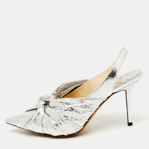 Jimmy Choo Silver Leather Annabell Slingback Pumps Size 38.5