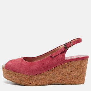 Jimmy Choo Pink Suede Cork Wedge Sandals Size Size 39