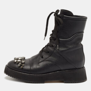 Jimmy Choo Black Leather Crystal Embellished Hadley Ankle Boots Size 39