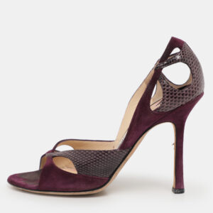 Jimmy Choo Purple Snakeskin Leather and Suede Peep Toe Sandals Size 36.5