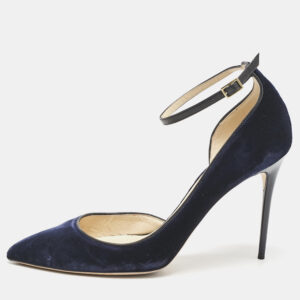 Jimmy Choo Navy Blue Velvet Lucy Ankle Strap Pumps Size 41
