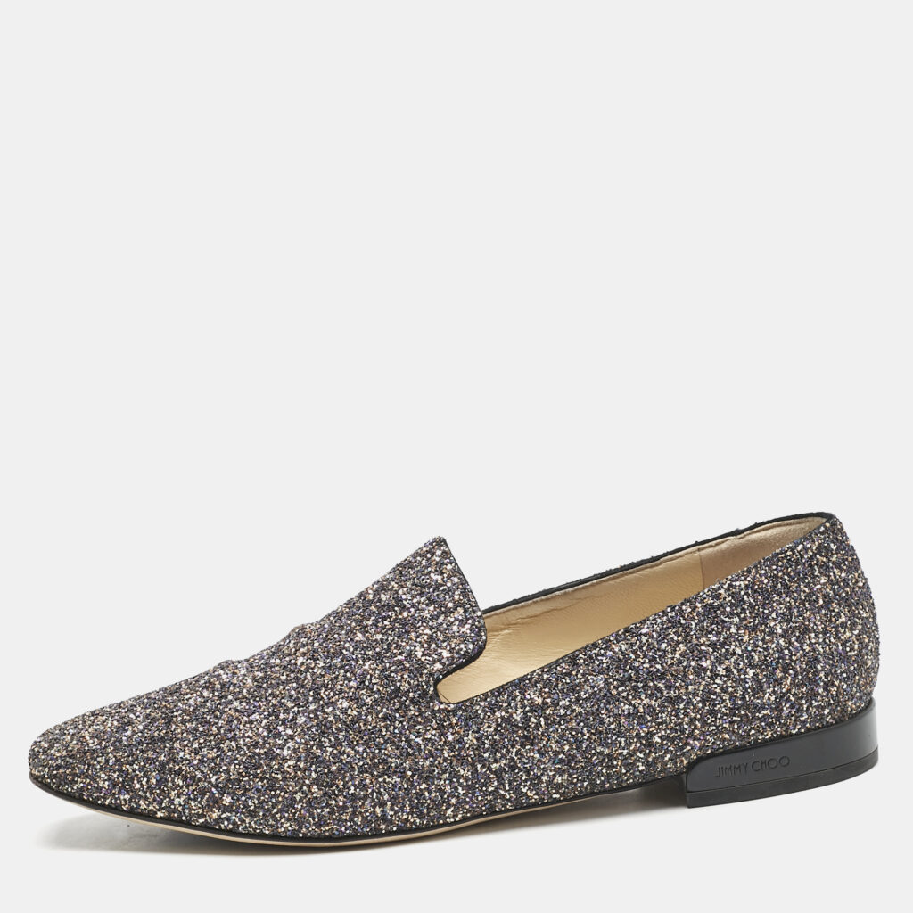 luxury-women-jimmy-choo-used-shoes-p1132768-007 Jimmy Choo Black Glitter Jaida Smoking Slippers Size 38.5