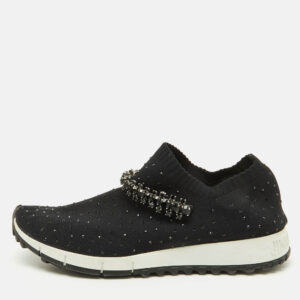 Jimmy Choo Black Knit Fabric Crystal Embellished Verona Sneakers Size 35