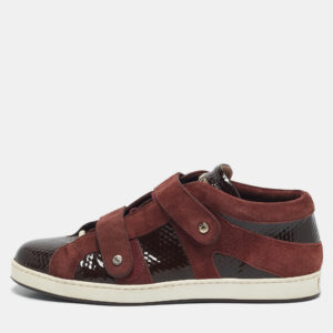 Jimmy Choo Burgundy Suede and Patent Leather Trainers Low Top Sneakers 38.5