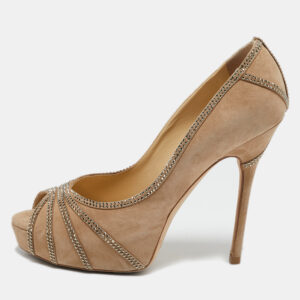 jimmy choo beige suede crystal embellished kalpa pumps size 37