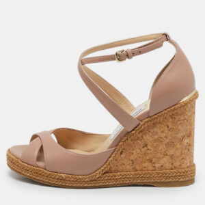jimmy choo beige leather alanah cork wedge espadrille sandals size 39