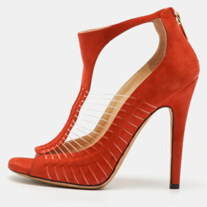 Jimmy Choo Orange Suede and Wire T-Strap Pumps Size 38