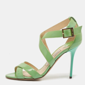 Jimmy Choo Green Patent Leather Louise Ankle Strap Sandals Size 37