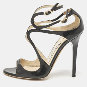 Jimmy Choo Black Patent Leather Ivette Strappy Sandals Size 36