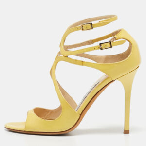 Jimmy Choo Yellow Patent Leather Ivette Ankle Strap Sandals Size 36