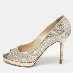 Jimmy Choo Gold Glitter Luna Peep Toe Pumps Size 40