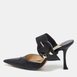 Jimmy Choo Black Leather Magie Mule Sandals Size 38