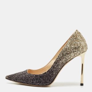 Jimmy Choo Metallic Black/Gold Ombre Coarse Glitter Romy Pointed Toe Pumps Size 37