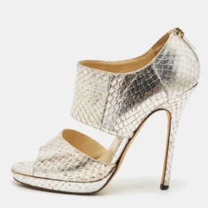 Jimmy Choo Metallic Python Embossed Leather Private Sandals Size 37.5