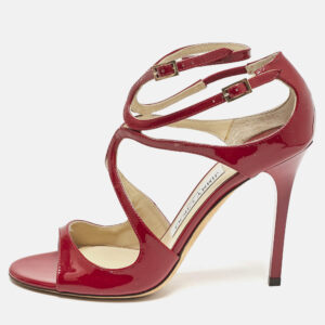 Jimmy Choo Dark Red Patent Leather Lang Ankle Strap Sandals Size 37