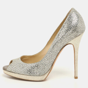 Jimmy Choo Gold Glitter Luna Peep Toe Pumps Size 40