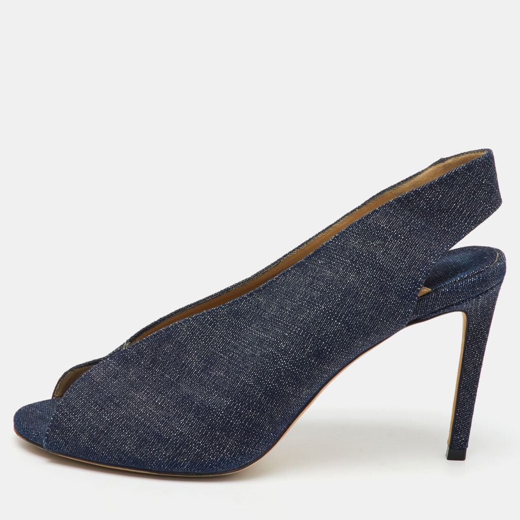 luxury-women-jimmy-choo-used-shoes-p1149933-009 Jimmy Choo Navy Blue Denim Shar Peep Toe Slingback Pumps Size 39