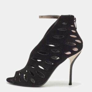 Jimmy Choo Black Leather and Suede Drift Cutout Booties Size 37