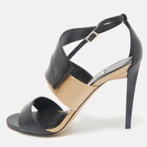Jimmy Choo Black/Beige Leather Trapeze Strappy Sandals Size 40