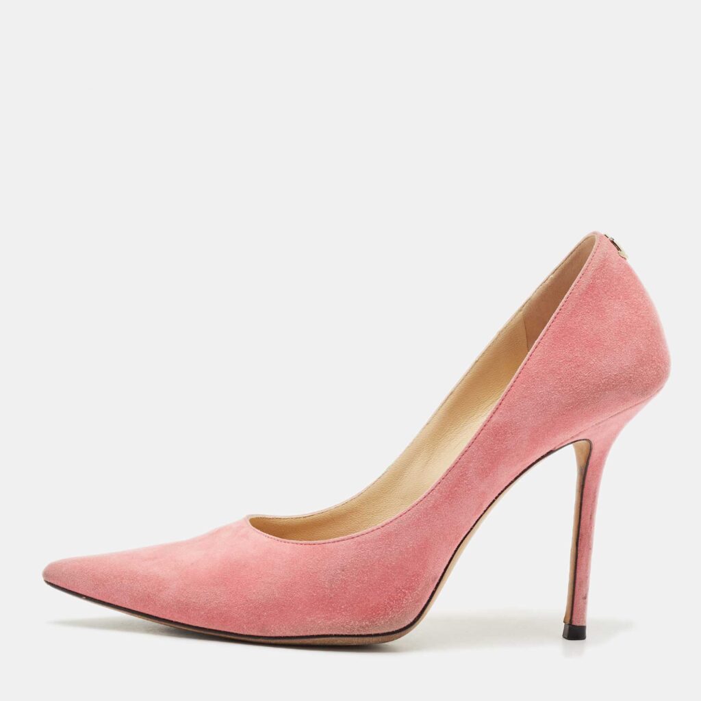 luxury-women-jimmy-choo-used-shoes-p1152022-003 Jimmy Choo Pink Suede Love Pointed Toe Pumps Size 39.5