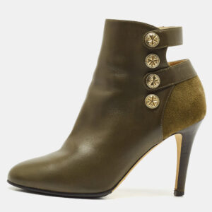 Jimmy Choo Olive Green Leather and Suede Troop Booties Size 36