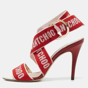 Jimmy Choo Red/Pink Canvas and Leather Bailey Sandals Size 38.5
