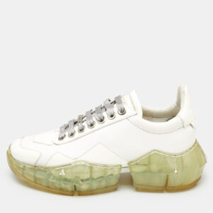 Jimmy Choo White Leather Diamond Low Top Sneakers Size 37
