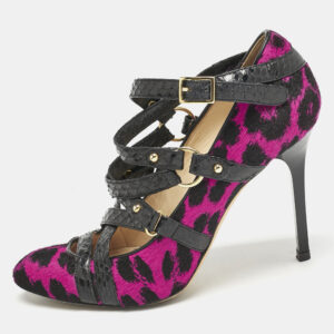 Jimmy Choo Black/Pink Animal Print Calf Hair and Snakeskin Jazz Strappy Pumps Size 37