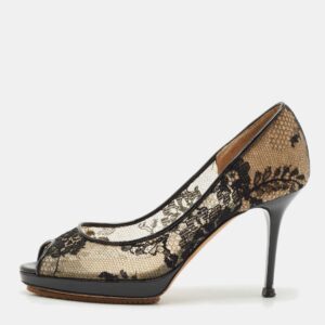 Jimmy Choo Black Lace Luna 100 Peep Toe Pumps Size 36