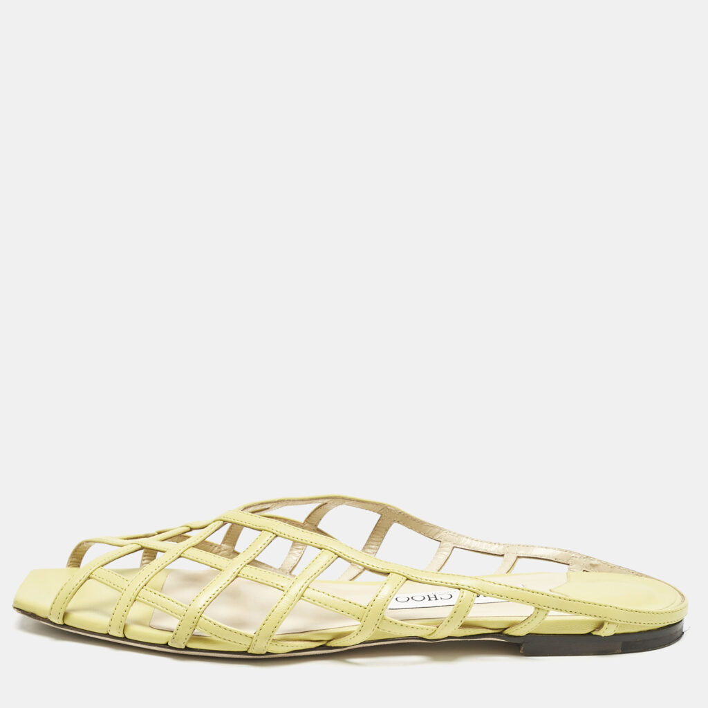 luxury-women-jimmy-choo-used-shoes-p1155619-010 Jimmy Choo Green Leather sai Flat Sandals Size 40