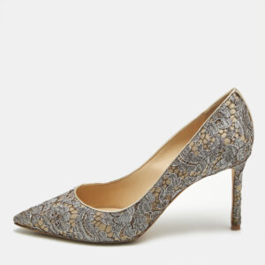 Jimmy Choo Grey/Beige Lace Romy Pumps Size 38.5