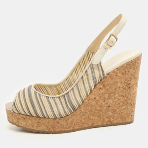 Jimmy Choo Multicolor Leather Prova Cork Wedge Slingback Pumps Size 39.5