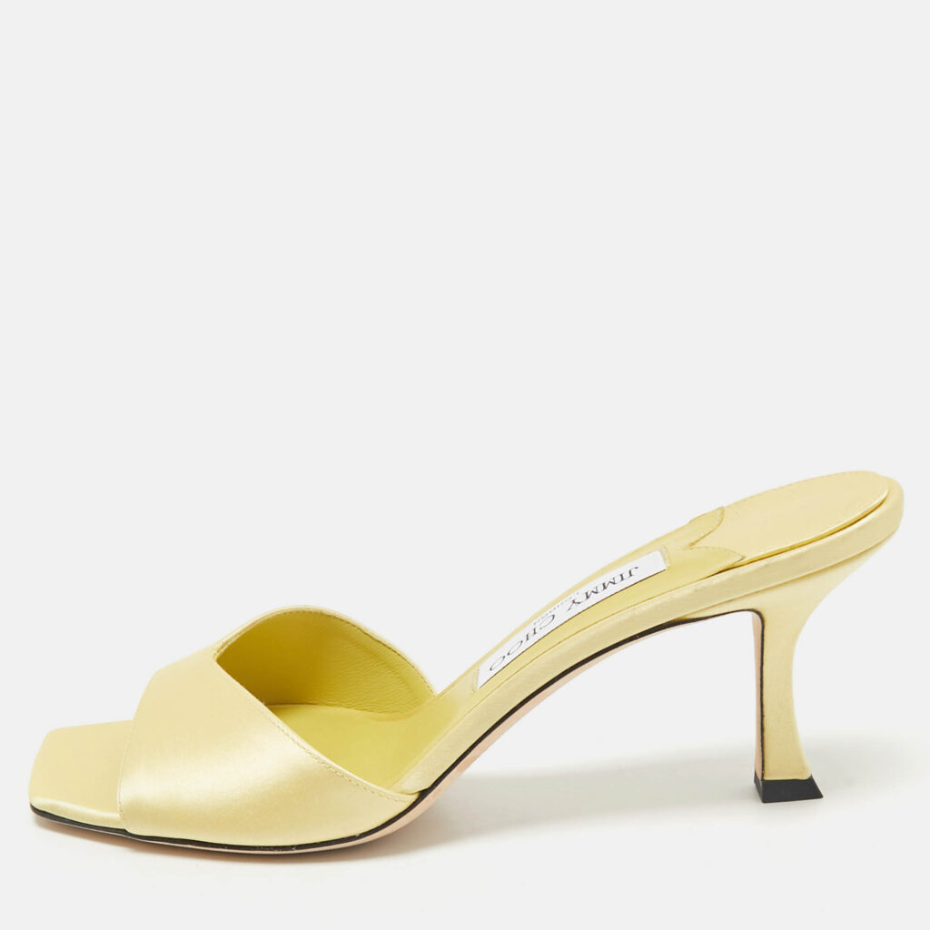 luxury-women-jimmy-choo-used-shoes-p1159241-010 Jimmy Choo Yellow Satin Skye Slide Sandals Size 38.5