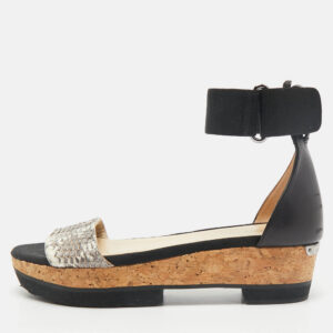 Jimmy Choo Black/Grey Snakeskin Leather Platform Ankle Strap Sandals Size 36
