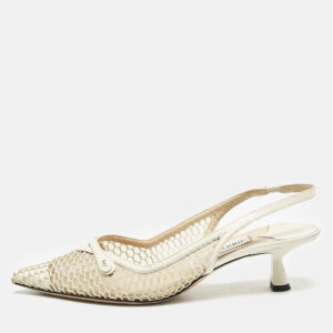 Jimmy Choo Cream Leather and Mesh Fetto Slingback Pumps Size 36