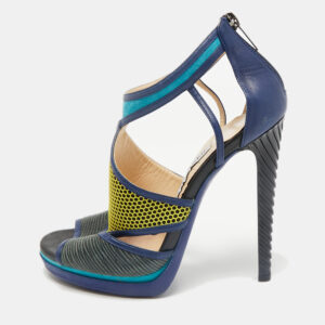 Jimmy Choo Multicolor Leatherand Suede Mix Media Lythe Honeycomb Platform Sandals Size 37