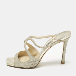 Jimmy Choo Metallic Glitter Stacey Slide Sandals Size 36